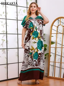 Short Dresses Summer Woman Vintage Printed Long Maxi Dress Casual Loose Short Sleeve Female Robe Kaftan 2021
