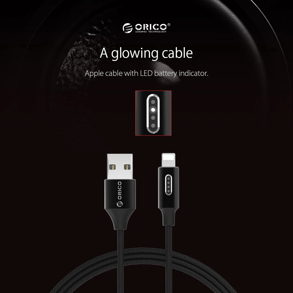 ORICO USB кабель с Светодиодный индикатор для iPhone 6 6s 7 Plus джинсовые USB кабель для быстрой Зарядное устройство кабель для передачи данных для Apple iPhone 5 5S IPad Air