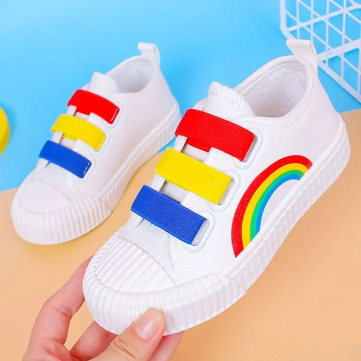 

Spring Children'sCanvas Shoes Boys'casual Shoes Girls'board Shoes Rainbow Shoes Overshoes Baby Shoes Kindergarten Students'shoes