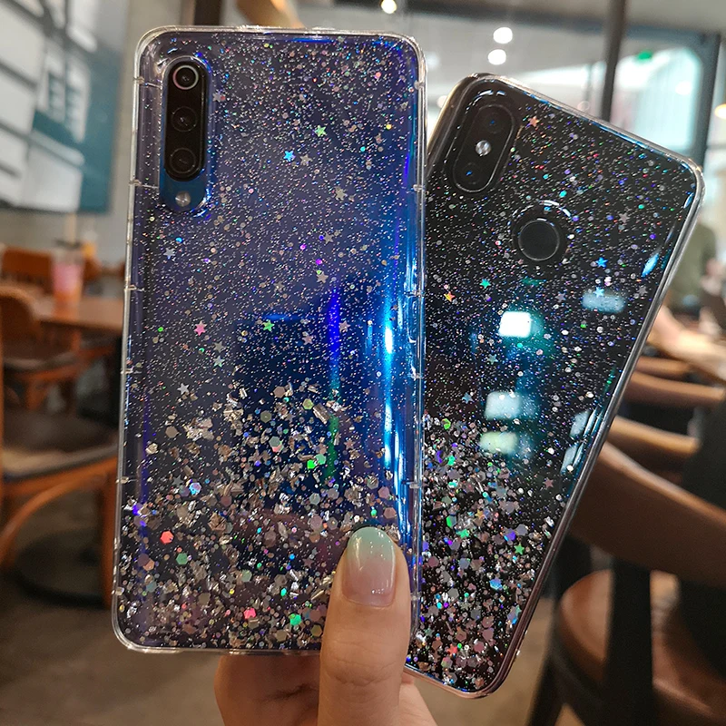 Блестящий Прозрачный чехол для телефона со звездой Xiaomi 6 6X 9 8 SE Lite Redmi K20 Pro Note 7
