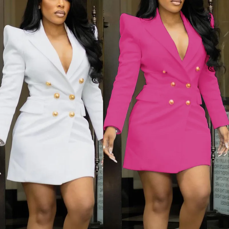 

Женский однотонный Повседневный Модный облегающий двубортный пиджак с отложным воротником