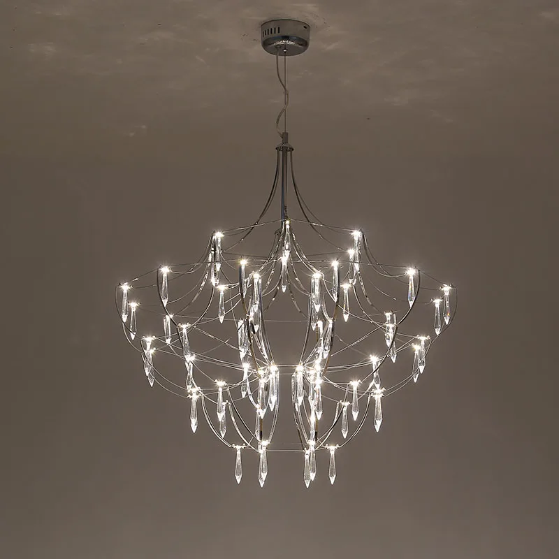 

Modern minimalist stainless steel crystal firefly hall living room dining room staircase chandelier