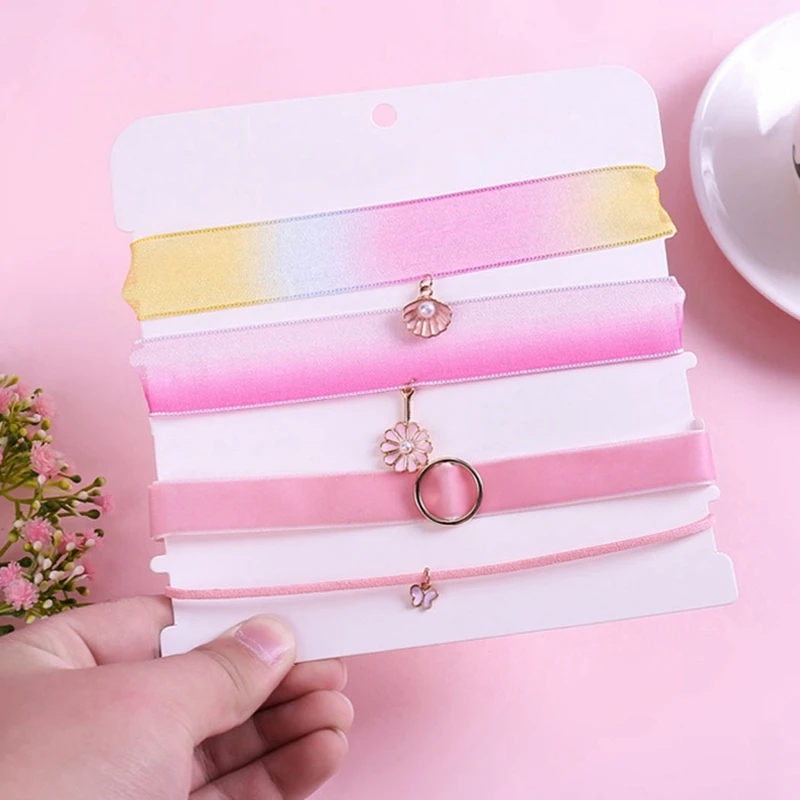 

4 шт кулон колье регулируемый ручной работы простое колье-ошейник колье ожерелье из атласной ленты татуировки Радуга колье с кружевом