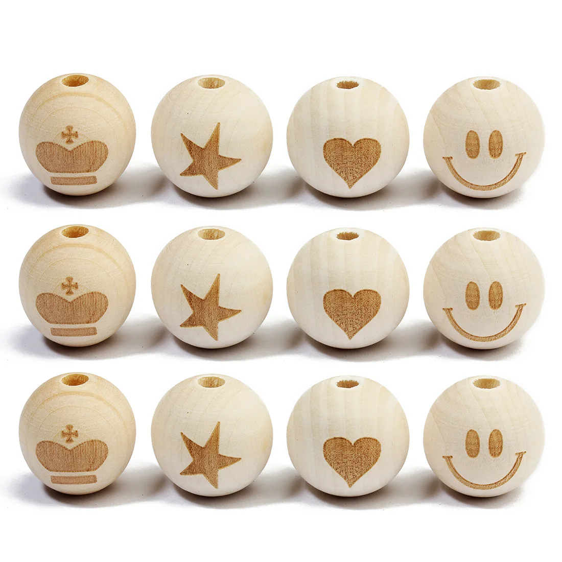 

5/10pcs 20mm Round Natural Wood Beads Spacer Wooden Beads Smile face Beads for DIY Craft Key Chain Jewelry Making