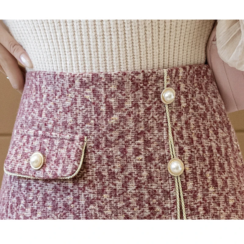 

Kawaii Woolen Button Woman Skirts Autumn Winter High Waist Mini Skirts Streetwear Plus Size Skirt jupe femme