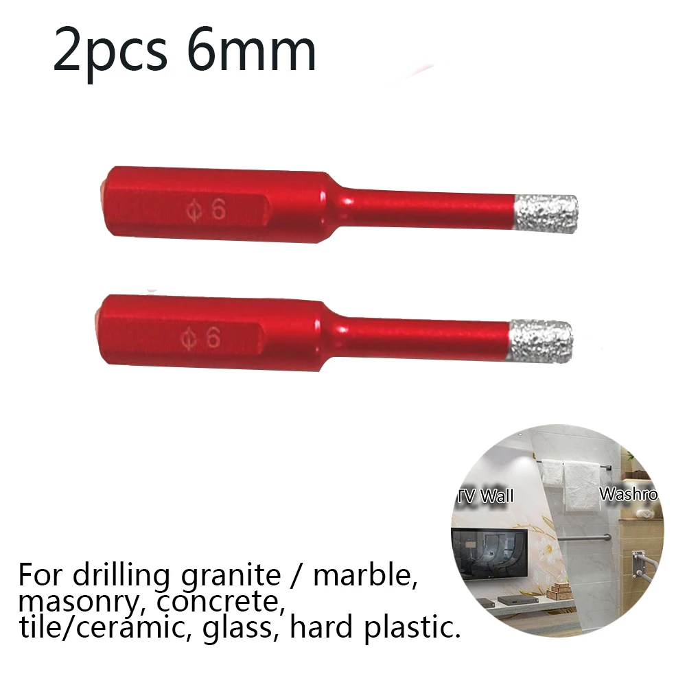 

Red Diamond drill Porcelain Tile drill Hexagonal Granite 6mm Dry drill bit 2pcs