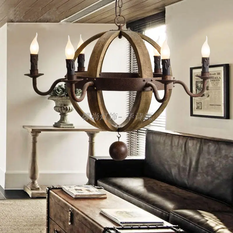 

American country retro oak chandelier designer creative nostalgic living room bedroom dining room Mediterranean antique lamp