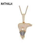 mathalla bling iced out glacier polar bear pendant necklace with gold silver colors cubic zircon hip hop jewelry for gift