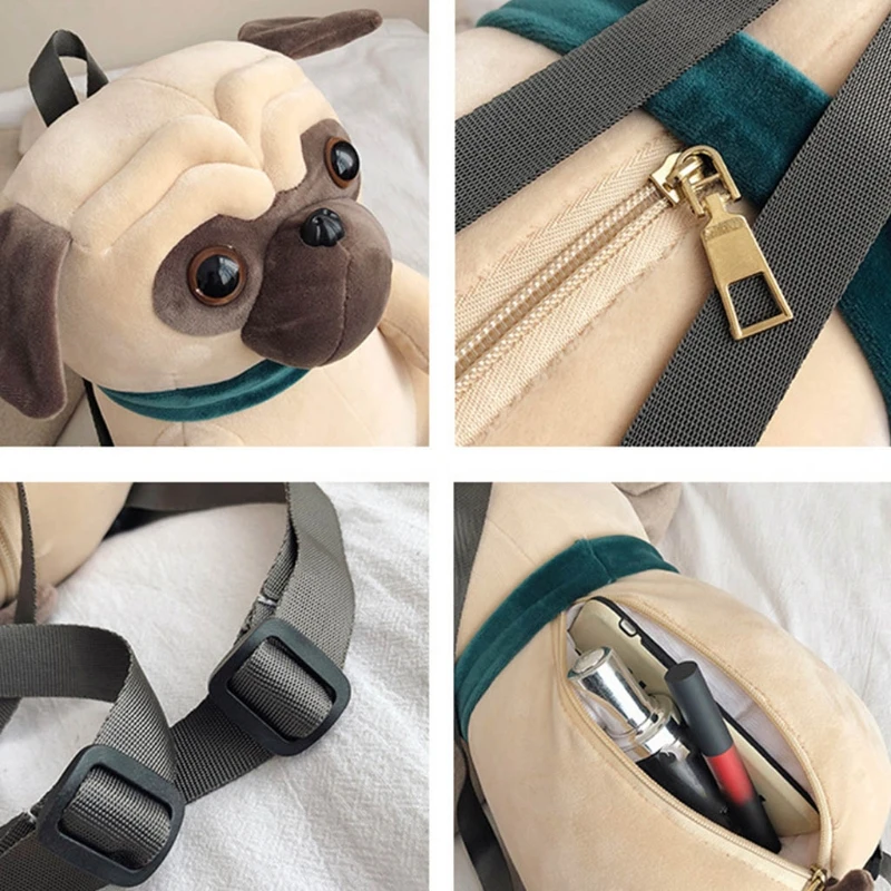 

Women Ladies Dog Shape Crossbody Shoulder Bag Plush Backpack Tote Purse Handbag Chain Purse Satchel