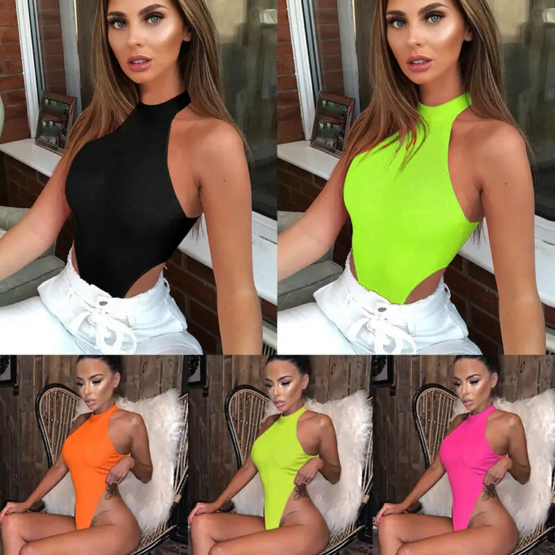 Флуоресцентный Цельный купальник с ложным горлом Женский шикарный летний