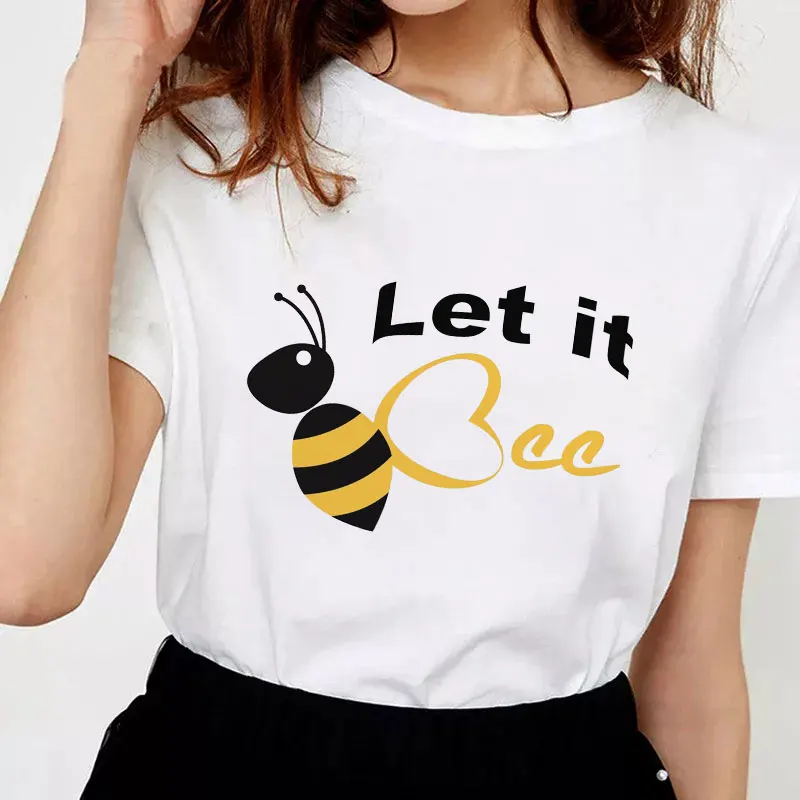

Bee Happy Tshirt Women Bee Kind T-shirt Let It Bee Summer Tumblr Fashion Aesthetics Top Vintage Harajuku Clothe Graphic