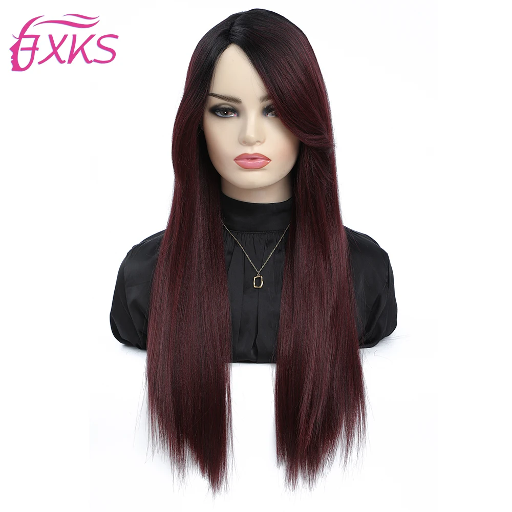 

Ombre 99J Burg Hair Synthetic Wigs Ombre Blonde 613 Long Hair Wigs Machine Made None Lace Synthetic Wigs 26Inches For Women FXKS