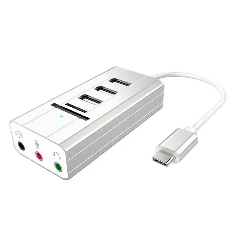 Type C usb хаб внешняя звуковая карта AUX Mic гарнитура TF SD адаптер для ноутбука