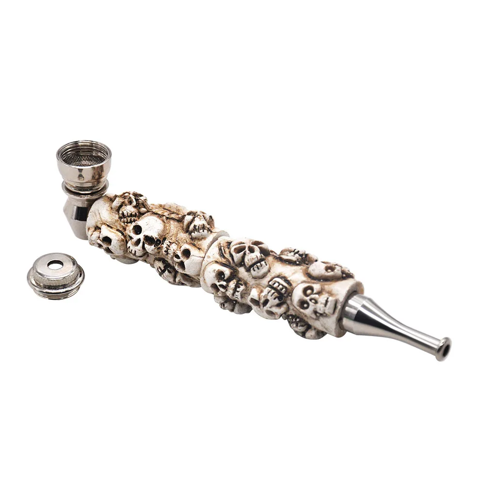 

Straight Metal Resin Pipe White Skull Group Pattern Removable with Cap Tobacco Smoking Accessories