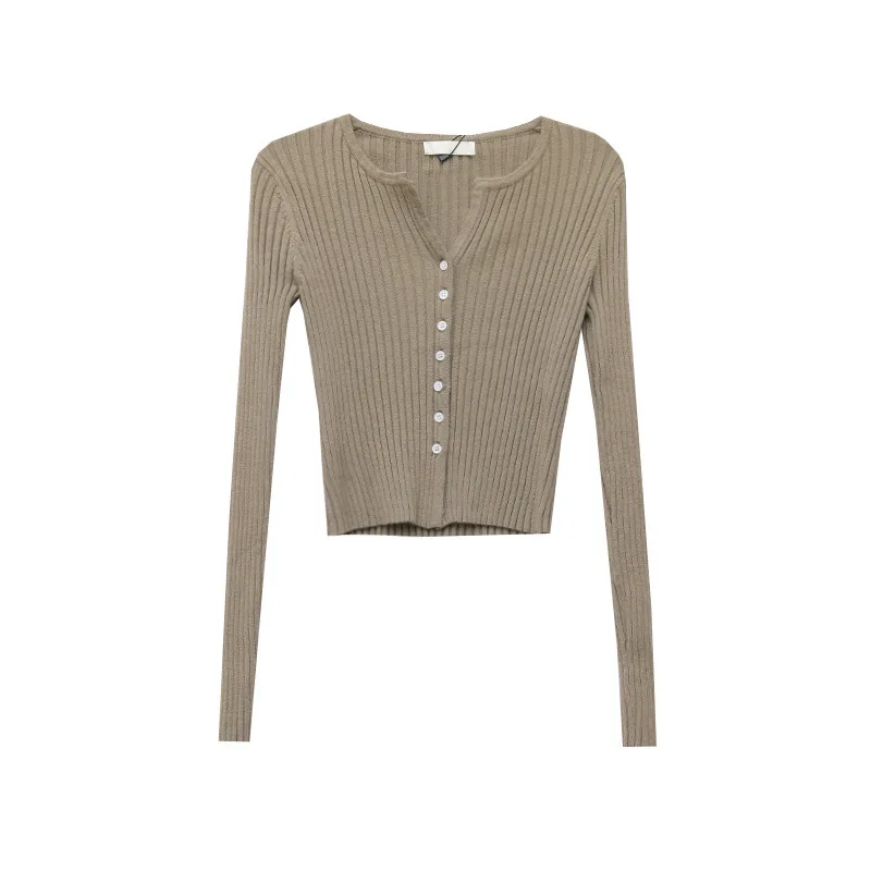 Ребристый короткий кардиган во французском стиле женский укороченный вязаный