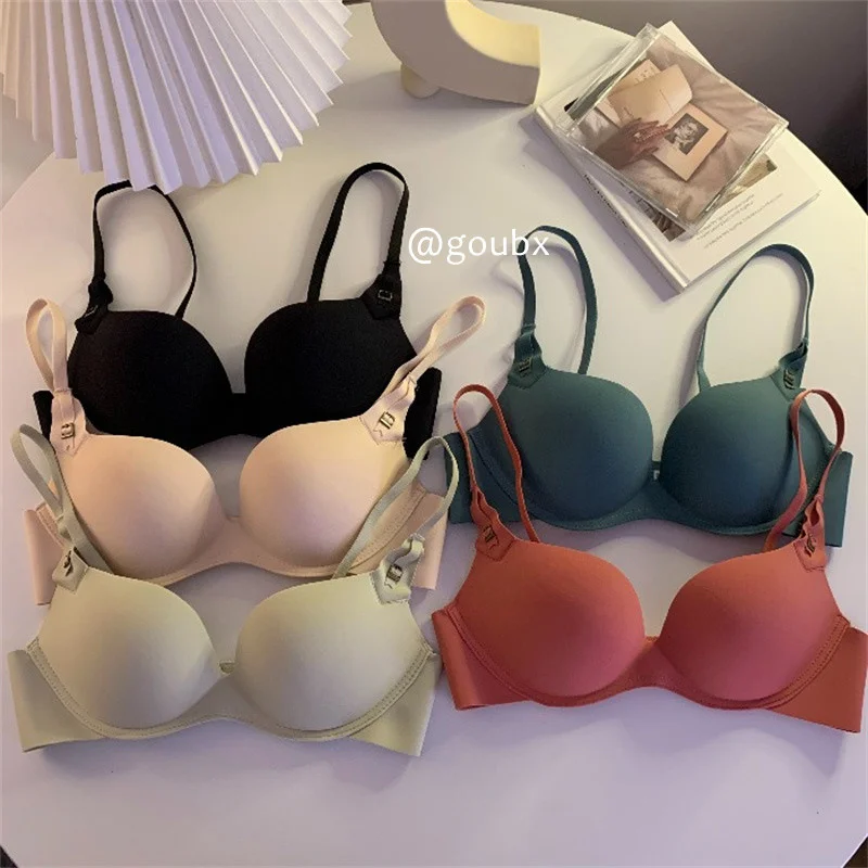 

2021 New Autumn Solid Color Beauty Back Student Bra Women's Korean-Style Wireless Gather Comfortably Push up Bra Underwear
