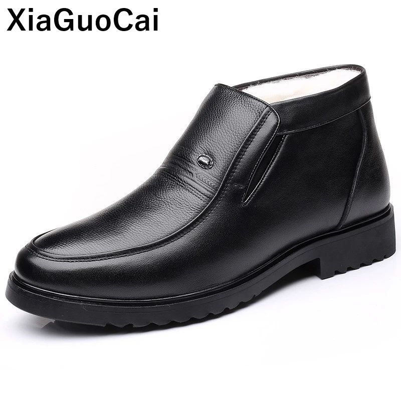 

Men Ankle Boots Winter Warm Plush Man Shoes Genuine Leather Luxury British Business Male Dress Shoes High Top Mans Footwear 2021