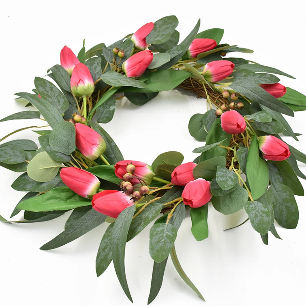 

Silk Cloth Garland Home Holiday Decor Artificial Flower Wreath For Wedding 50cm Wood Rose Wall Decoration