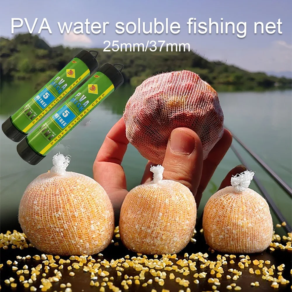 

5M PVA Fishing Mesh Soluble Narrow Bait Net Universal Refill Stocking Bait Bags Fish Net for Boilie Rig Bait Bags Carp Fishing