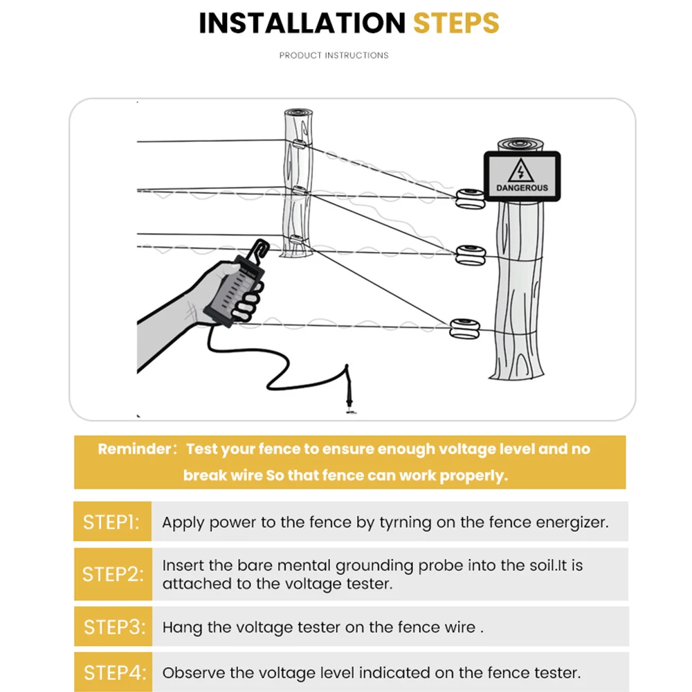 Водонепроницаемый прочный тестер подача напряжения на забор 8 неоновых ламп 1KV-12KV