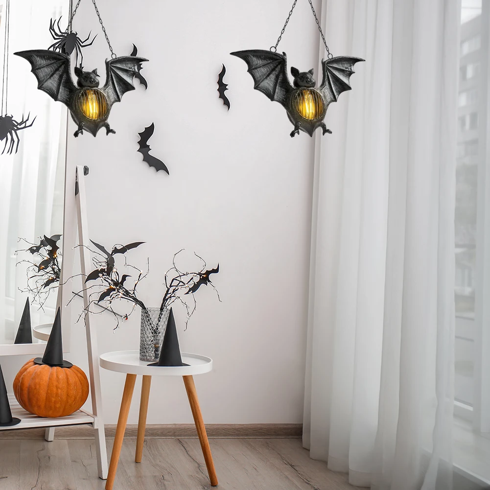 

Resin Bat Shape Hanging Lantern for Halloween Horror Theme Party Home Decoration Warm White Lighting Lamp Gifts