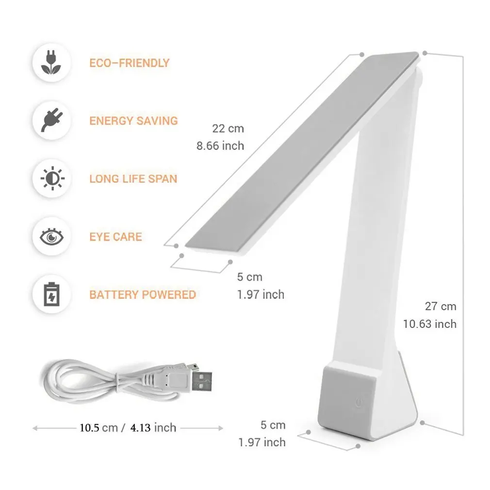

LED Desk Lamp 4W Table Lamps 3 Lighting Choices Touch Sensitive Control Foldable Bedroom Reading Lights With USB Cable