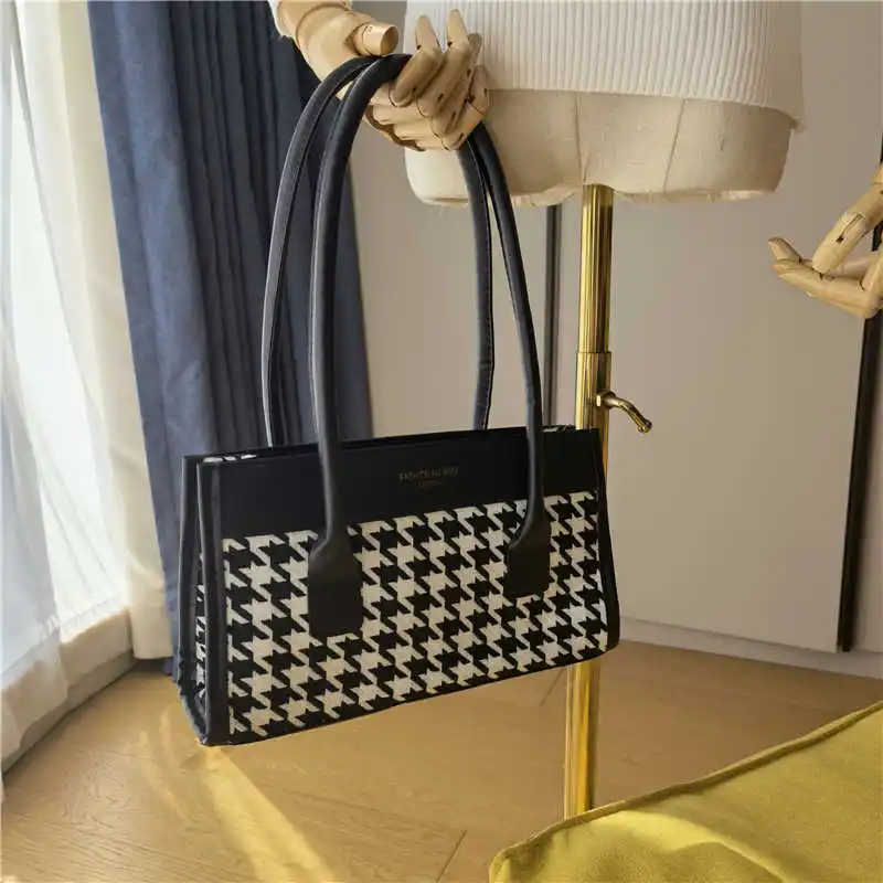 

Real Shot Retro Houndstooth Underarm Bag Ladies Bag New Fashion Portable Square Bag Wild Shoulder Bag