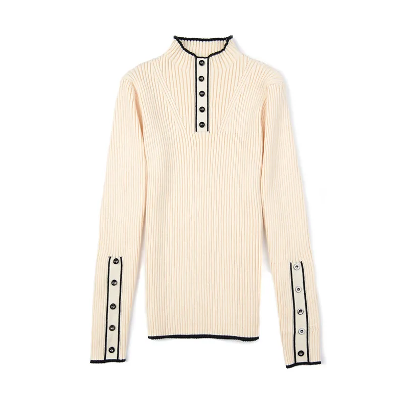 Свитер женский зимний кашемировый с высоким воротом и пуговицами | Женская