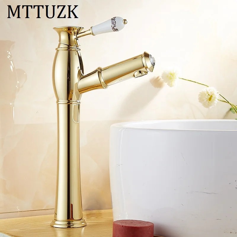 MTTUZK латунный Смеситель для раковины с золотым покрытием смеситель шампуня