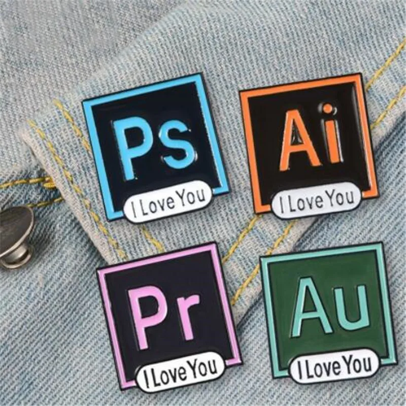 WKOUD PS AI Pr Au эмалированные булавки I Love You фотошоп значок на заказ Пастельная брошь