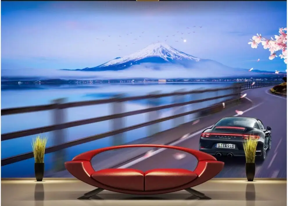 

3d фото обои на заказ роспись Снежная гора спортивный автомобиль дорога бег пейзаж домашний декор гостиная обои для стен 3 d