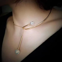 elegant big white imitation pearl choker necklace clavicle chain fashion necklace for women gold wedding jewelry collar new