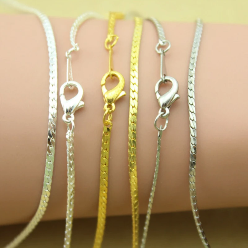 10 нитей родия/золотой цвет плоская змея ожерелье цепи россыпью с застежками Diy