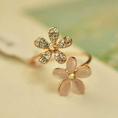 Модное женское Открытое кольцо с опалом и двойной маргариткой милые стразы