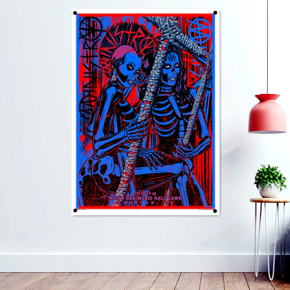 

MUSIC HALL LAWN Rock Flags Wall Sticker Decorative Accessories Dark metal Metal Artist Posters Black Art Banners Wall Hanging