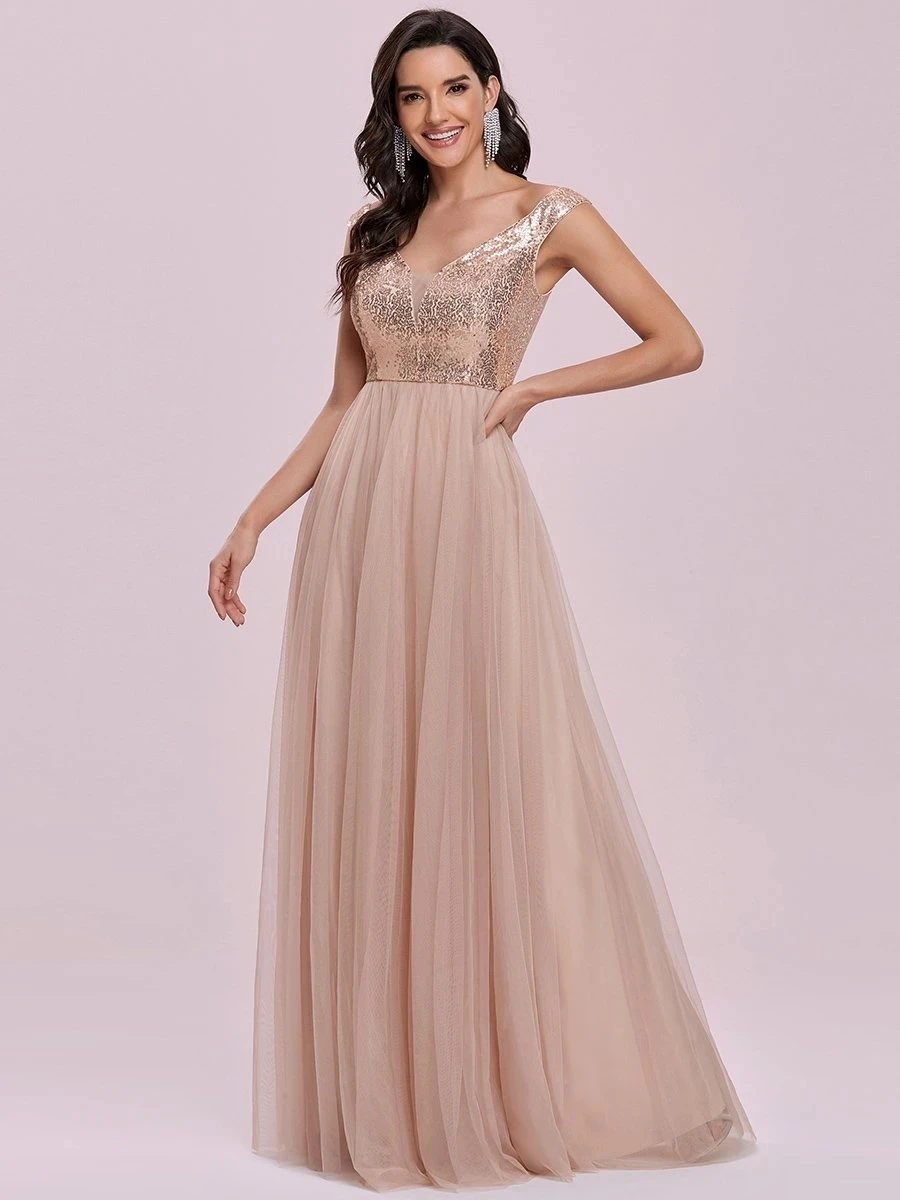 

Wholesale High Waist Tulle & Sequin Sleevless Evening Dress