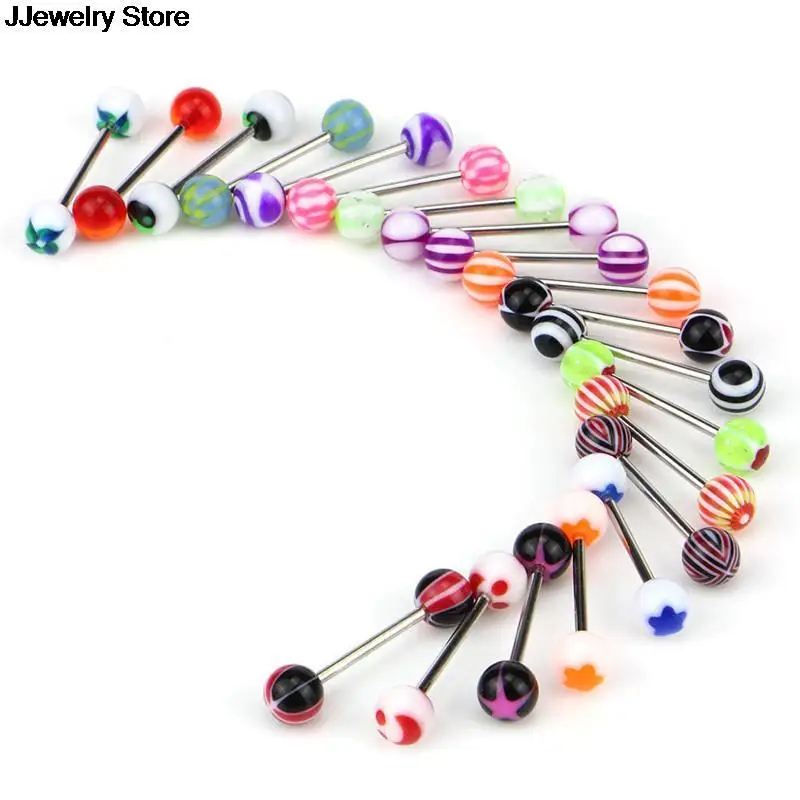20/50/100PC Mix Style Barbell Bar Tongue Piercing Ring Fashion Stainless Steel Candy Colors Men Women Body Jewelry | Украшения и
