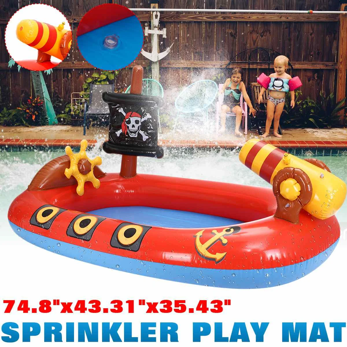 

NEW Portable Inflatable Float Pool Pirate Ship Water Game Family Party Kids Children Summer Party Water Play Mat With 4Pcs Gift