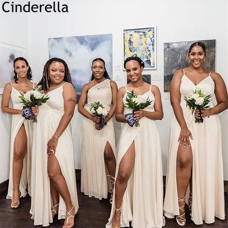 

Bridesmaid Dresses V-Neck Sleeveless Floor Length Side Slit Chiffon Bridesmaid Dresses With Zipper Back Wedding Party Dresses