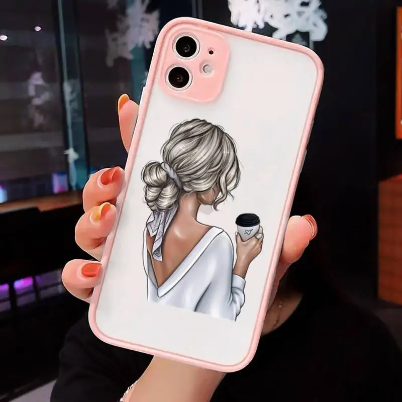 

Beautiful girl rear view ins Phone Case For iPhone 12 11 Mini Pro XR XS Max 7 8 Plus X Matte transparent Pink Cover