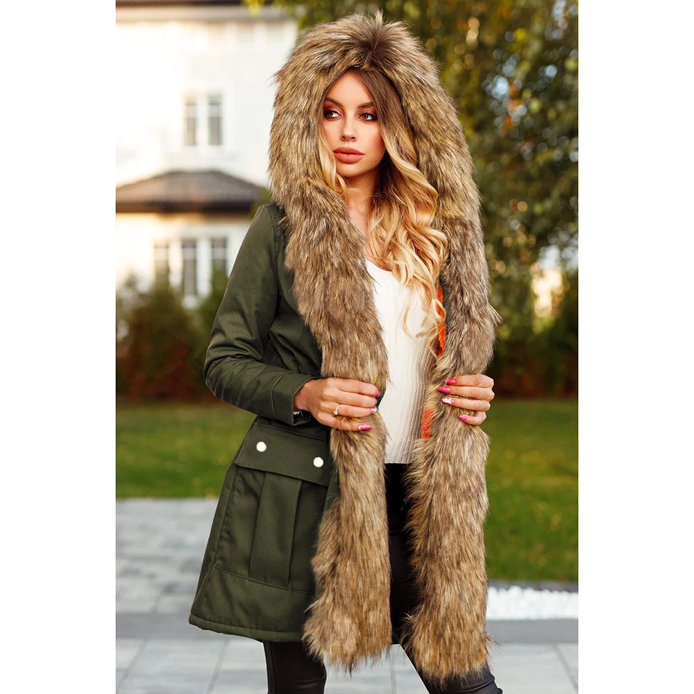 

2020 Autumn And Winter Women Elegant Coat Thick Mid-Length Wool Tie Belt Parka Coat New Hooded Warm Windbreaker Female Ladies