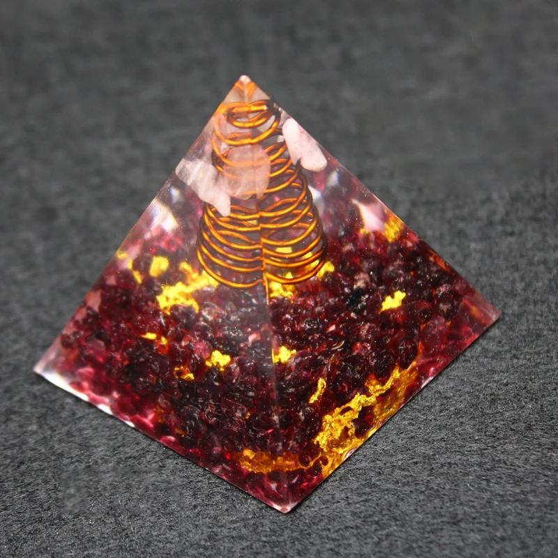 

Orgonite Pyramid Orgone Healing Energy Metatron Natural Crystal Garnet Stones Rock Quartz Jewelry 7 Reiki Chakra Gift Home Decor