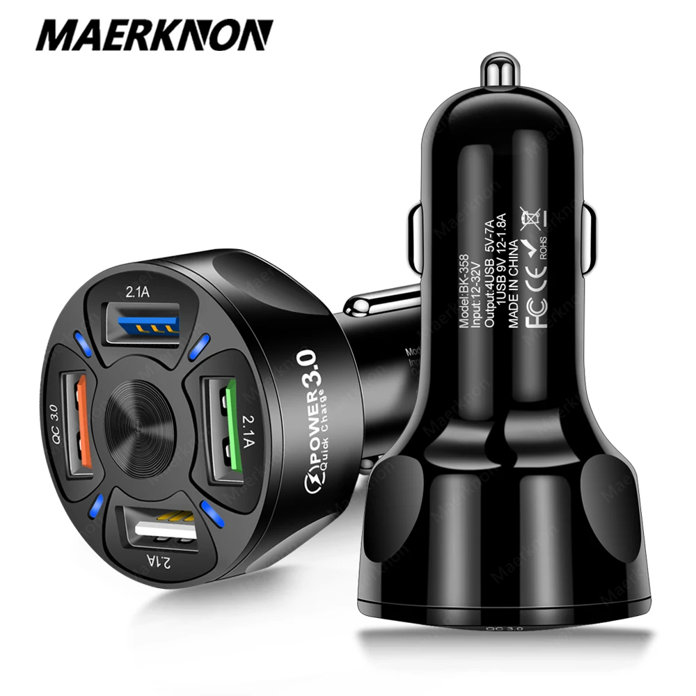 

4 Ports USB Car Charger Quick Charge 3.0 Universal Fast Charging For Samsung Xiaomi iPhone Mobile Phone Chargers Car-Charger
