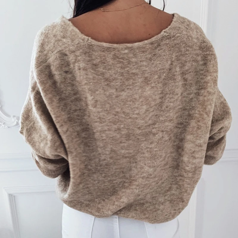 ELSVIOS 3XL Sexy Hollow Out V-neck Knitted Sweater Women Autumn Long Sleeve Candy Basic Tops Loose Ladies Sweaters and Pullovers | Женская