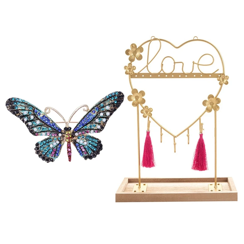 

Брошь Стразы с Зеленой Бабочкой разных цветов, подставка-органайзер для ювелирных изделий, держатель для ювелирных изделий с деревянной ос...