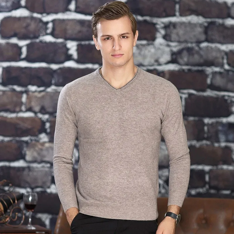 

Men Brand Luxury 100% Cashmere Business Casual V-Neck Winter Warm Slim Pullovers Male Thick Fashion Sweater Tops