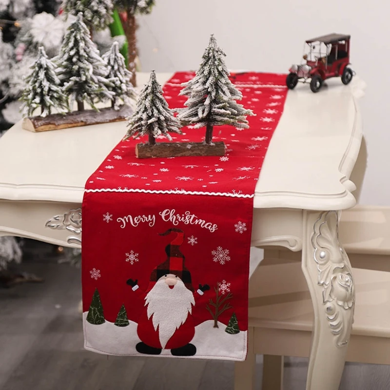 Camino de mesa navide&ntilde;o de 50 libras, Mantel Individual de arpillera con copo de nieve de Gnomo para fiesta de cumplea&ntilde;os, Decoraci&oacute;n de mesa de Navidad-1