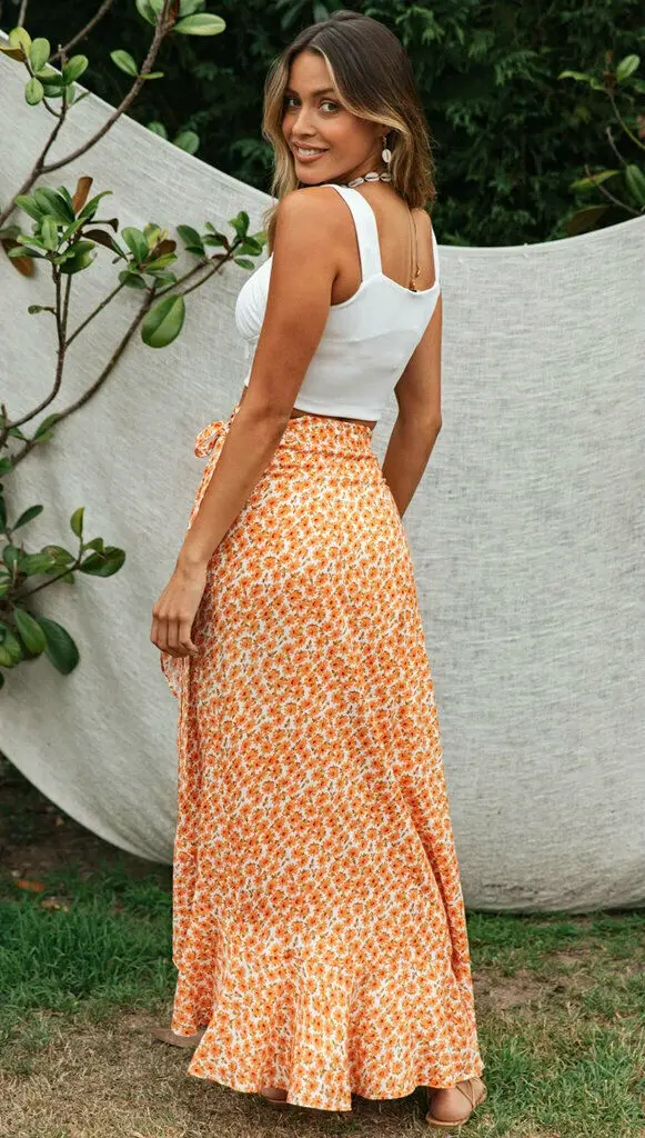 Брендовая Новинка милые женские юбки Boho шифон цветочный рисунок Losse юбка с