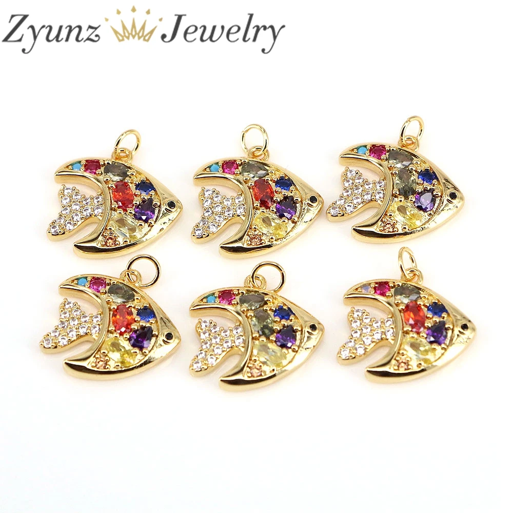 

10PCS, Rainbow CZ Pave Fish Pendant, Tropical Fish Pendant, Micro Pave Charm, Marine Life Pendant, DIY Jewelry Supply