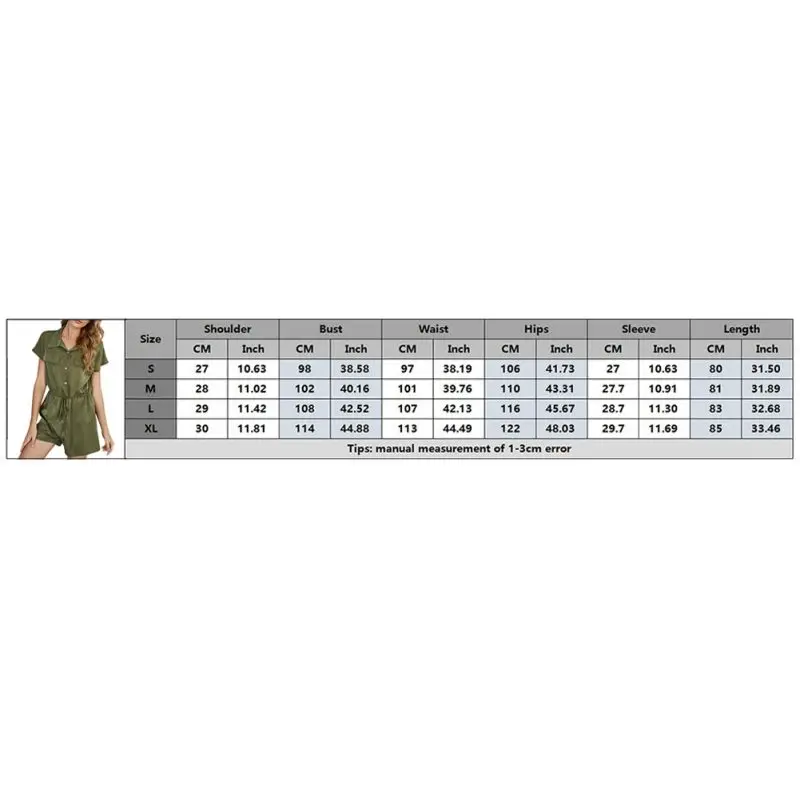 

Spring Summer New Style Solid Color Lapel Single-breasted Bandage Short-Sleeved Short Casual Ladies Worker Jumpsuit